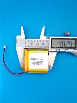 Аккумулятор 3.7v 3000mAh 2 pin 2 провода + разъем фишка (коннектор) 164040 Li-Pol универсальная аккумуляторная батарея 16x40х40 - фото 191196