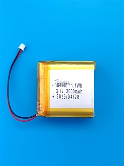 Аккумулятор 3.7v 3000mAh 2 pin 2 провода + разъем фишка (коннектор) 164040 Li-Pol универсальная аккумуляторная батарея 16x40х40 - фото 191200
