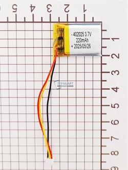 Аккумулятор 3.7v 220mAh 3pin 3 провода + разъем (фишка) коннектор 402025 Li-Pol универсальная аккумуляторная батарея 4x20x25 - фото 191994