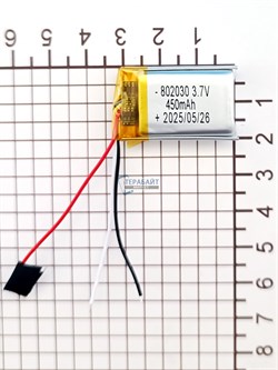 Аккумулятор 3.7v 450mAh 3pin 802030 Li-Pol универсальная аккумуляторная батарея 8x20x30 3 провода - фото 192099