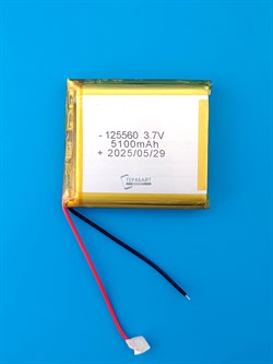 Аккумулятор 3.7v 5100mAh 2pin 125560 Li-Pol универсальная аккумуляторная батарея 12x55x60 2 провода - фото 192186