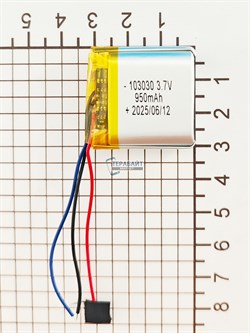 Аккумулятор 3.7v 950mAh 3pin 103030 Li-Pol универсальная аккумуляторная батарея 10x30x30 3 провода - фото 192876