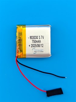 Аккумулятор 3.7v 750mAh 2pin 803030 Li-Pol универсальная аккумуляторная батарея 8x30x30 2 провода - фото 192889