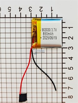 Аккумулятор 3.7v 850mAh 2pin 903030 Li-Pol универсальная аккумуляторная батарея 9x30x30 2 провода - фото 192913