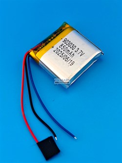 Аккумулятор 3.7v 850mAh 3pin 903030 Li-Pol универсальная аккумуляторная батарея 9x30x30 3 провода - фото 192929