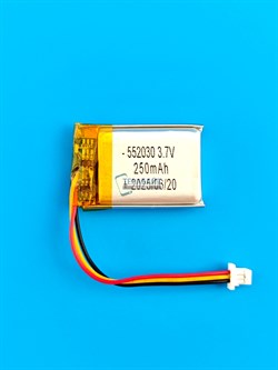 Аккумулятор 3.7v 250mAh 3pin 3 провода + разъем (фишка) коннектор 552030 Li-Pol универсальная аккумуляторная батарея 5.5x20x30 - фото 192948