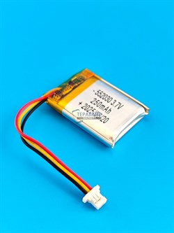 Аккумулятор 3.7v 250mAh 3pin 3 провода + разъем (фишка) коннектор 552030 Li-Pol универсальная аккумуляторная батарея 5.5x20x30 - фото 192950