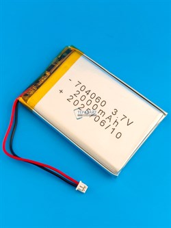 Аккумулятор 3.7v 2000mAh 2pin 2 провода + разъем (фишка) коннектор 704060 Li-Pol универсальная аккумуляторная батарея 7x40x60 - фото 192976