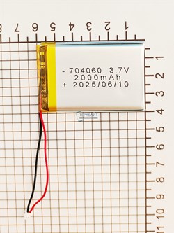 Аккумулятор 3.7v 2000mAh 2pin 2 провода + разъем (фишка) коннектор 704060 Li-Pol универсальная аккумуляторная батарея 7x40x60 - фото 192980
