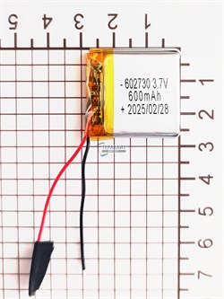 Аккумулятор 3.7v 600mAh 2pin 602730 Li-Pol универсальная аккумуляторная батарея 6x27x30 2 провода - фото 193638