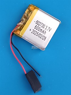 Аккумулятор 3.7v 600mAh 2pin 602730 Li-Pol универсальная аккумуляторная батарея 6x27x30 2 провода - фото 193639