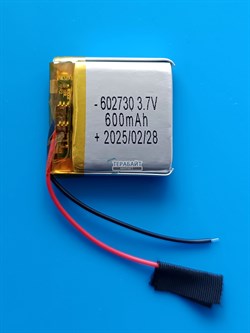 Аккумулятор 3.7v 600mAh 2pin 602730 Li-Pol универсальная аккумуляторная батарея 6x27x30 2 провода - фото 193641