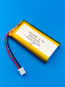 Аккумулятор 3.7v 2000mAh 2 pin 2 провода + разъем фишка (коннектор) 853465 Li-Pol универсальная аккумуляторная батарея 8.5x34х65 - фото 194162
