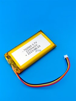 Аккумулятор 3.7v 2200mAh 3pin 3 провода + разъем (фишка) коннектор 703565 Li-Pol универсальная аккумуляторная батарея 7x35x65 - фото 194209
