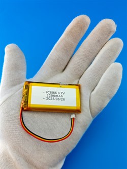 Аккумулятор 3.7v 2200mAh 3pin 3 провода + разъем (фишка) коннектор 703565 Li-Pol универсальная аккумуляторная батарея 7x35x65 - фото 194214