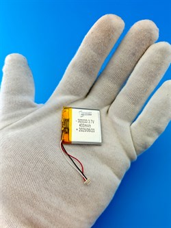 Аккумулятор 3.7v 400mAh 3pin 3 провода + разъем (фишка) коннектор 303333 Li-Pol универсальная аккумуляторная батарея 3x33x33 - фото 194243