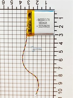 Аккумулятор 3.7v 560mAh 3pin 3 провода + разъем (фишка) коннектор 643333 Li-Pol универсальная аккумуляторная батарея 6.4x33x33 - фото 194274