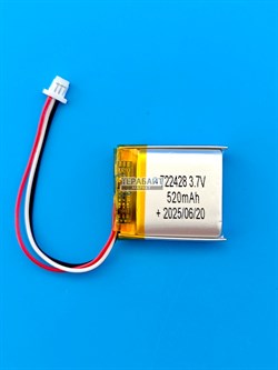 Аккумулятор 3.7v 520mAh 3pin 3 провода + разъем (фишка) коннектор 722428 Li-Pol универсальная аккумуляторная батарея 7.2x24x28 - фото 194299
