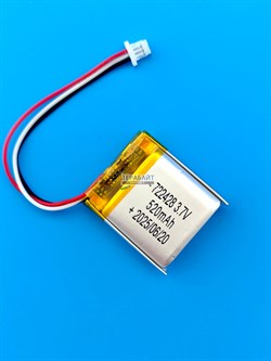 Аккумулятор 3.7v 520mAh 3pin 3 провода + разъем (фишка) коннектор 722428 Li-Pol универсальная аккумуляторная батарея 7.2x24x28 - фото 194301
