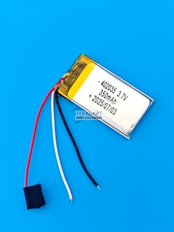 Аккумулятор 3.7v 350mAh 3pin 402035 Li-Pol универсальная аккумуляторная батарея 4x20x35 3 провода - фото 194645