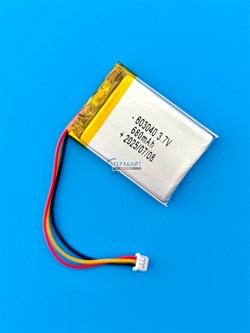 Аккумулятор 3.7v 680mAh 3pin 3 провода + разъем (фишка) коннектор 603040 Li-Pol универсальная аккумуляторная батарея 6x30x40 - фото 194911