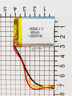 Аккумулятор 3.7v 680mAh 3pin 3 провода + разъем (фишка) коннектор 603040 Li-Pol универсальная аккумуляторная батарея 6x30x40 - фото 194914