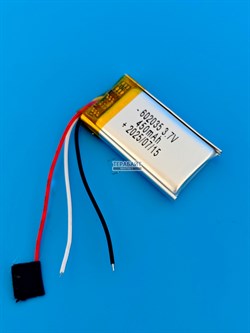 Аккумулятор 3.7v 450mAh 3pin 3 провода 602035 Li-Pol универсальная аккумуляторная батарея 6x20х35 - фото 196018