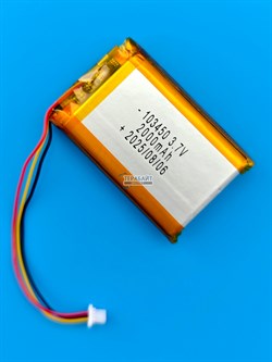 Аккумулятор 3.7v 2000mAh 3pin 3 провода + разъем (фишка) коннектор 103450 Li-Pol универсальная аккумуляторная батарея 10x34x50 - фото 197021