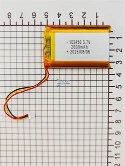 Аккумулятор 3.7v 2000mAh 3pin 3 провода + разъем (фишка) коннектор 103450 Li-Pol универсальная аккумуляторная батарея 10x34x50 - фото 197025