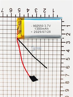 Аккумулятор 3.7v 1300mAh 2pin 2 провода 902550 Li-Pol универсальная аккумуляторная батарея 9x25х50 - фото 197051