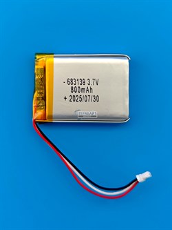 Аккумулятор 3.7v 800mAh 3pin 3 провода + разъем (фишка) коннектор 683139 Li-Pol универсальная аккумуляторная батарея 6.8x31x39 - фото 197126