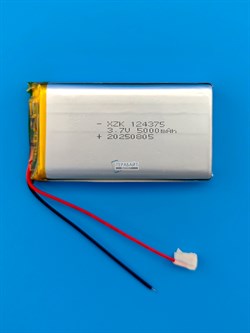 Аккумулятор 3.7v 5000mAh 2pin 2 провода 124375 Li-Pol универсальная аккумуляторная батарея 12x43х75 - фото 197205