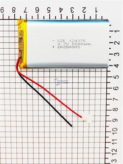 Аккумулятор 3.7v 5000mAh 2pin 2 провода 124375 Li-Pol универсальная аккумуляторная батарея 12x43х75 - фото 197211