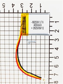 Аккумулятор 3.7v 400mAh 3pin 3 провода + разъем (фишка) коннектор 602530 Li-Pol универсальная аккумуляторная батарея 6x25x30 - фото 200543