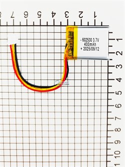 Аккумулятор 3.7v 400mAh 3pin 3 провода + разъем (фишка) коннектор 602530 Li-Pol универсальная аккумуляторная батарея 6x25x30 - фото 200574