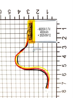 Аккумулятор 3.7v 400mAh 3pin 3 провода + разъем (фишка) коннектор 602530 Li-Pol универсальная аккумуляторная батарея 6x25x30 - фото 200601