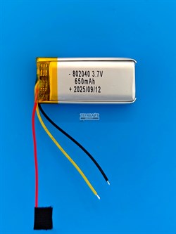 Аккумулятор 3.7v 650mAh 3pin 3 провода 802040 Li-Pol универсальная аккумуляторная батарея 8x20х40 - фото 201340