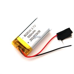 Аккумулятор 550mAh универсальный 2 провода 3.7v 8x20x35 Li-Pol батарея 802035 082035 - фото 202855