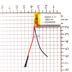 Аккумулятор 500mAh универсальный 2 провода 3.7v 7x20x35 Li-Pol батарея 702035 072035 - фото 202860