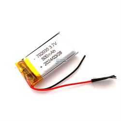 Аккумулятор 500mAh универсальный 2 провода 3.7v 7x20x35 Li-Pol батарея 702035 072035 - фото 202862
