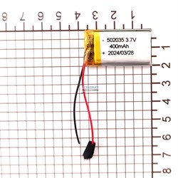 Аккумулятор 400mAh универсальный 2 провода 3.7v 5x20x35 Li-Pol батарея 502035 052035 - фото 202877