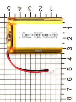 Аккумулятор 3.7v 2000mAh 2pin 2 провода + разъем (фишка) коннектор 103450 Li-Pol универсальная аккумуляторная батарея 10x34x50 - фото 203874