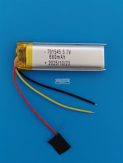 Аккумулятор 3.7v 680mAh 3pin 3 провода 701545 Li-Pol универсальная аккумуляторная батарея 7x15x45 - фото 203895