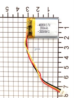 Аккумулятор 3.7v 200mAh 3pin 3 провода + разъем (фишка) коннектор 402030 Li-Pol универсальная аккумуляторная батарея 4x20x30 - фото 204179
