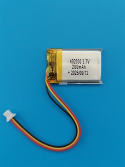 Аккумулятор 3.7v 200mAh 3pin 3 провода + разъем (фишка) коннектор 402030 Li-Pol универсальная аккумуляторная батарея 4x20x30 - фото 204204