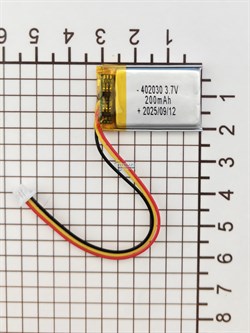 Аккумулятор 3.7v 200mAh 3pin 3 провода + разъем (фишка) коннектор 402030 Li-Pol универсальная аккумуляторная батарея 4x20x30 - фото 204210