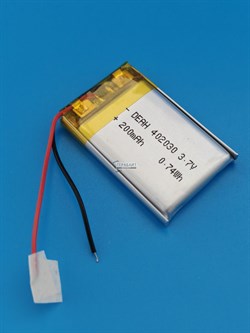 Аккумулятор 3.7v 200mAh 2pin 2 провода 402030 Li-Pol универсальная аккумуляторная батарея 4х20х30 - фото 204228