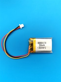 Аккумулятор 3.7v 250mAh 3pin 3 провода + разъем (фишка) коннектор 502030 Li-Pol универсальная аккумуляторная батарея 5x20x30 - фото 204302