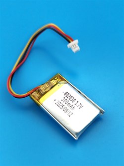 Аккумулятор 3.7v 300mAh 3pin 3 провода + разъем (фишка) коннектор 602030 Li-Pol универсальная аккумуляторная батарея 6x20x30 - фото 204392