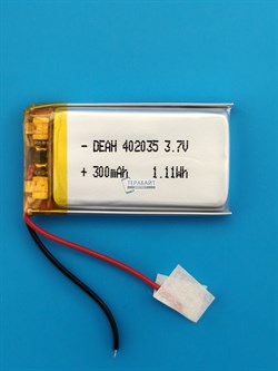Аккумулятор 3.7v 300mAh 2pin 402035 Li-Pol универсальная аккумуляторная батарея 4x20x35 2 провода - фото 204418
